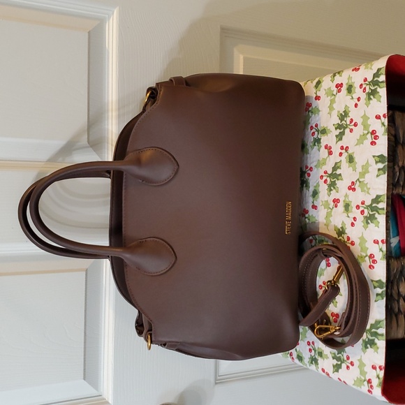 Steve Madden Chocolate Satchel with Leopard Accent - Picture 3 of 4